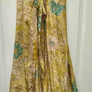 Jovani Elegant Gold and Teal Floral Maxi Skirt